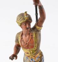 Szerecsen gyertyatartó fém szobor. Festett fém, XIX. sz. vége. Jelzett. Kopott / Moor. Candlestick-s...