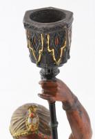 Szerecsen gyertyatartó fém szobor. Festett fém, XIX. sz. vége. Jelzett. Kopott / Moor. Candlestick-s...