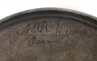 Szerecsen gyertyatartó fém szobor. Festett fém, XIX. sz. vége. Jelzett. Kopott / Moor. Candlestick-s...