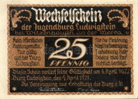 Német Birodalom /Weimari Köztársaság/ Ludwigstein 1921. 25Pf + 50Pf(2x) + 1M(2x) + 2M összesen 6klf ...