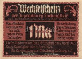 Német Birodalom /Weimari Köztársaság/ Ludwigstein 1921. 25Pf + 50Pf(2x) + 1M(2x) + 2M összesen 6klf ...