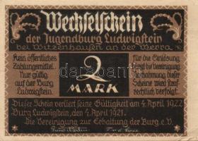 Német Birodalom /Weimari Köztársaság/ Ludwigstein 1921. 25Pf + 50Pf(2x) + 1M(2x) + 2M összesen 6klf ...