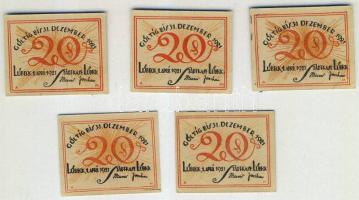 Német Birodalom /Weimari Köztársaság/ Lübeck 1921. 20Pf(5x)(karton) 5klf db, teljes sor T:I