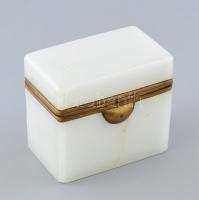 Antik kalcedonüveg dobozka, repedt, m: 10,5 cm