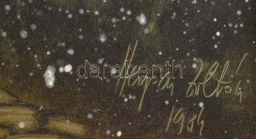 Herpai Zoltán (1951-2011): Havazás. Olaj, farost, jelzett. Keretben 45x36 cm / oil on fibre board, s...