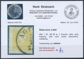 1858 2kr II. type yellow with shifted perforation "AGR(AM)" Certificate: Strakosch 1858 2k...