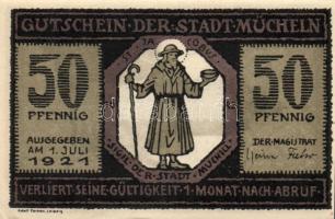 Német Birodalom /Weimari Köztársaság/ Mücheln 1921. 25Pf + 50Pf(3x) + 75Pf összesen 5klf db, teljes ...