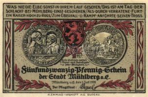 Német Birodalom /Weimari Köztársaság/ Mühlberg 1921. 10Pf + 25Pf + 50Pf 3klf db, teljes sor T:I