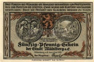 Német Birodalom /Weimari Köztársaság/ Mühlberg 1921. 10Pf + 25Pf + 50Pf 3klf db, teljes sor T:I