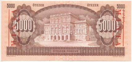 1995. 5000Ft "J 00000598" sorszámmal, piros "MINTA" felülnyomással és perforáció...