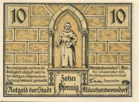 Német Birodalom /Weimari Köztársaság/ Münchenbernsdorf 1921. 10Pf + 25Pf + 50Pf + 75Pf 4klf db, teljes sor T:I