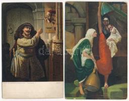 4 db RÉGI Stengel művész képeslap vegyes minőségben / 4 pre-1945 Stengel art postcards in mixed qual...