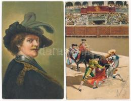 4 db RÉGI Stengel litho művész képeslap vegyes minőségben / 4 pre-1945 Stengel litho art postcards i...