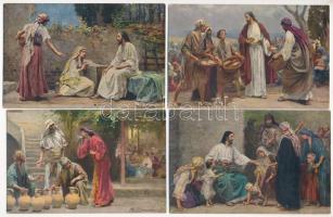 6 db régi vallás tematikájú motívumlap, Újszövetség jelenetei / 6 pre-1945 religion-themed motive cards, New Testament scenes
