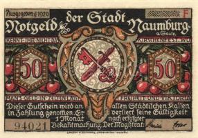 Német Birodalom /Weimari Köztársaság/ Naumburg 1920. 50Pf(12x) 12klf db, teljes sor T:I