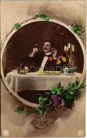 1907 Ó-Bor, humoros lap részeg férfivel / Wine with drunk man. Art Nouveau (EK)