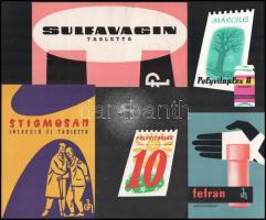 cca 1960-1970 9 db különféle Chinoin gyógyszergyár reklámnyomtatvány és prospektus (Tetran, Polyvita...