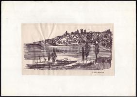 Kiss Attila (1941-): Balaton. Filctoll, papír, jelzett, papírra kasírozva, 12x21 cm