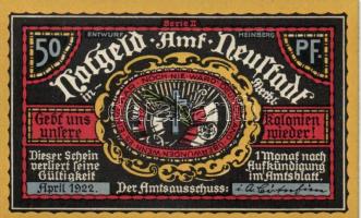 Német Birodalom /Weimari Köztársaság/ Neustadt 1922. 50Pf(2x) + 75Pf(2x) 4klf db, teljes sor T:I