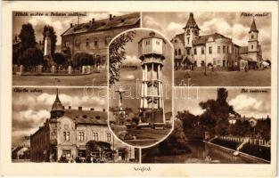 1939 Siófok, víztorony, Gizella udvar, Fő tér, Sió csatorna, Hősök szobra, Balaton szálló (EK)