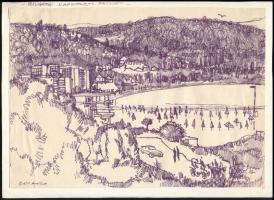 Kiss Attila (1941-): Bulgária, naposparti részlet. Filctoll, papír, jelzett, papírra kasírozva, 19,5x27,5 cm
