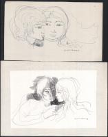 Kiss Attila (1941-): 7 db női portré tanulmány. Filctoll, tus, papír, jelzett, papírra kasírozva, 9x9 és 16x24 cm között