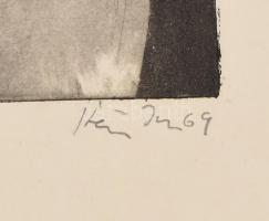 Kéri Imre (1945-): Reggel, 1969. Hidegtű, mezzotinto, papír, jelzett. Lap széle foltos és kissé sérü...