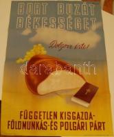 1945 "Független Kisgazda-Földmunkás-és Polgári Párt" dekoratív választási plakátja 58cm x 84cm meghajtva, de igen jó állapotban szig.P. Kiss