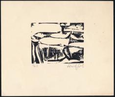 Lóránt János Demeter (1938-): Tél. Linómetszet, papír, jelzett, 8×10 cm