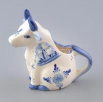 Delft holland figurális tejkiöntő, tehén / boci, jelzett, hibátlan, m: 13,5 cm