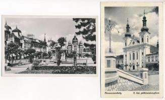 Marosvásárhely, Targu Mures; Római katolikus plébániatemplom, Széchenyi tér - 2 db régi képeslap / church, square - 2 pre-1945 postcards