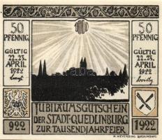 Német Birodalom /Weimari Köztársaság/ Quedlinburg 1922. 50Pf(10x) 10klf db, teljes sor T:I