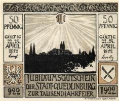 Német Birodalom /Weimari Köztársaság/ Quedlinburg 1922. 50Pf(10x) 10klf db, teljes sor T:I