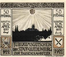 Német Birodalom /Weimari Köztársaság/ Quedlinburg 1922. 50Pf(10x) 10klf db, teljes sor T:I