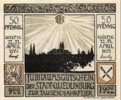 Német Birodalom /Weimari Köztársaság/ Quedlinburg 1922. 50Pf(10x) 10klf db, teljes sor T:I