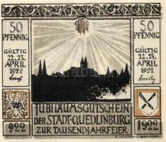 Német Birodalom /Weimari Köztársaság/ Quedlinburg 1922. 50Pf(10x) 10klf db, teljes sor T:I