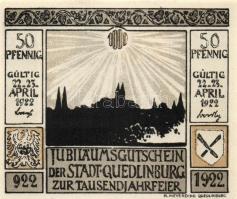 Német Birodalom /Weimari Köztársaság/ Quedlinburg 1922. 50Pf(10x) 10klf db, teljes sor T:I