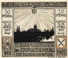 Német Birodalom /Weimari Köztársaság/ Quedlinburg 1922. 50Pf(10x) 10klf db, teljes sor T:I