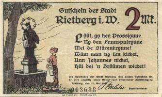 Német Birodalom /Weimari Köztársaság/ Rietberg 1921. 25Pf + 50Pf + 1M + 2M + 5M 5klf db, teljes sor ...