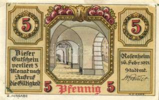 Német Birodalom /Weimari Köztársaság/ Rosenheim 1921. 5Pf + 10Pf + 25Pf(2x) + 50Pf(2x) összesen 6klf db, teljes sor T:I-