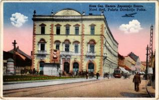 1941 Újvidék, Neusatz, Novi Sad; Palata Direkcije Posta / posta, villamos / post office, tram + 1941 Újvidék visszatért So. Stpl