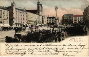 1902 Linz, Franz Josef PLatz / tér, villamos, hintók / square, chariots, tram (EK)