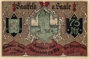 Német Birodalom /Weimari Köztársaság/ Saalfeld 1921. 75Pf(5x) 5klf db, teljes sor T:I