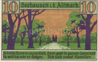 Német Birodalom /Weimari Köztársaság/ Seehausen 1921. 10Pf + 25Pf + 50Pf 3klf db, teljes sor T:I