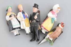 Német, porcelán, adományozó kitűzők, figurális, 5db, h: cca. 3,5 cm