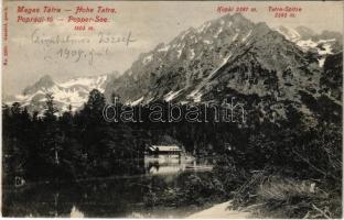 1908 Tátra, Magas-Tátra, Vysoké Tatry; Poprádi-tó. Franz Pietschmann No. 2360. / Popper-See, Kopki, Tatra-Spitze / lake, mountains (ragasztónyom / glue mark)