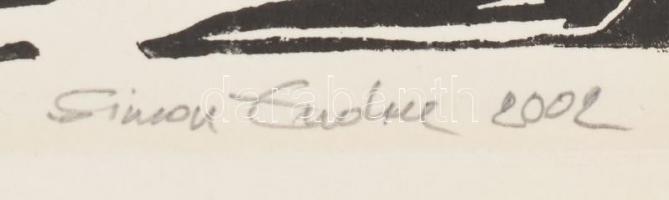 Simon Endre (1936-): Szárhegyi utcarész, 2002. Linómetszet, kézilevonat, papír, jelzett, számozott (...