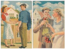 2 db MODERN magyar szocreál propaganda képeslap: munkás párok (Művészeti Alkotások) / 2 modern Hungarian Socialist propaganda postcards