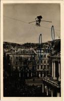 Fiume, Rijeka; Kötéltáncos a színháznál - aláírt / rope dancer over the city of Rijeka with the theatre - signed