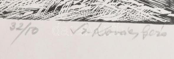 Sz. Kovács Géza (1938-): Segesvári óratorony. Linómetszet, papír, jelzett, számozott (32/50). Lapszé...